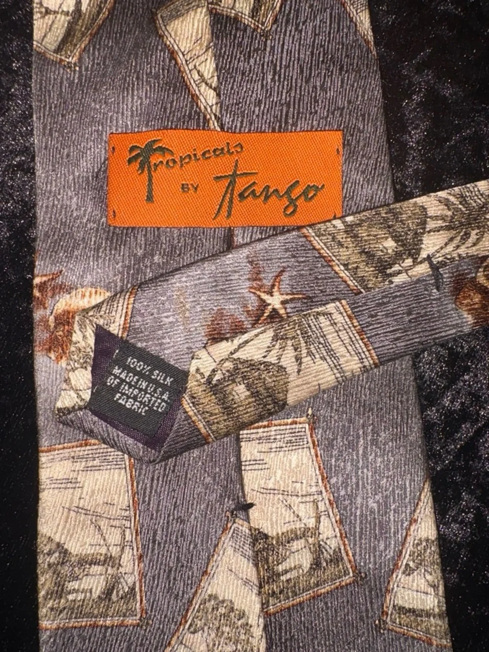 Vintage Tropicals by Tango Palm Trees & Fish Necktie Blue Tropical Vibe EUC